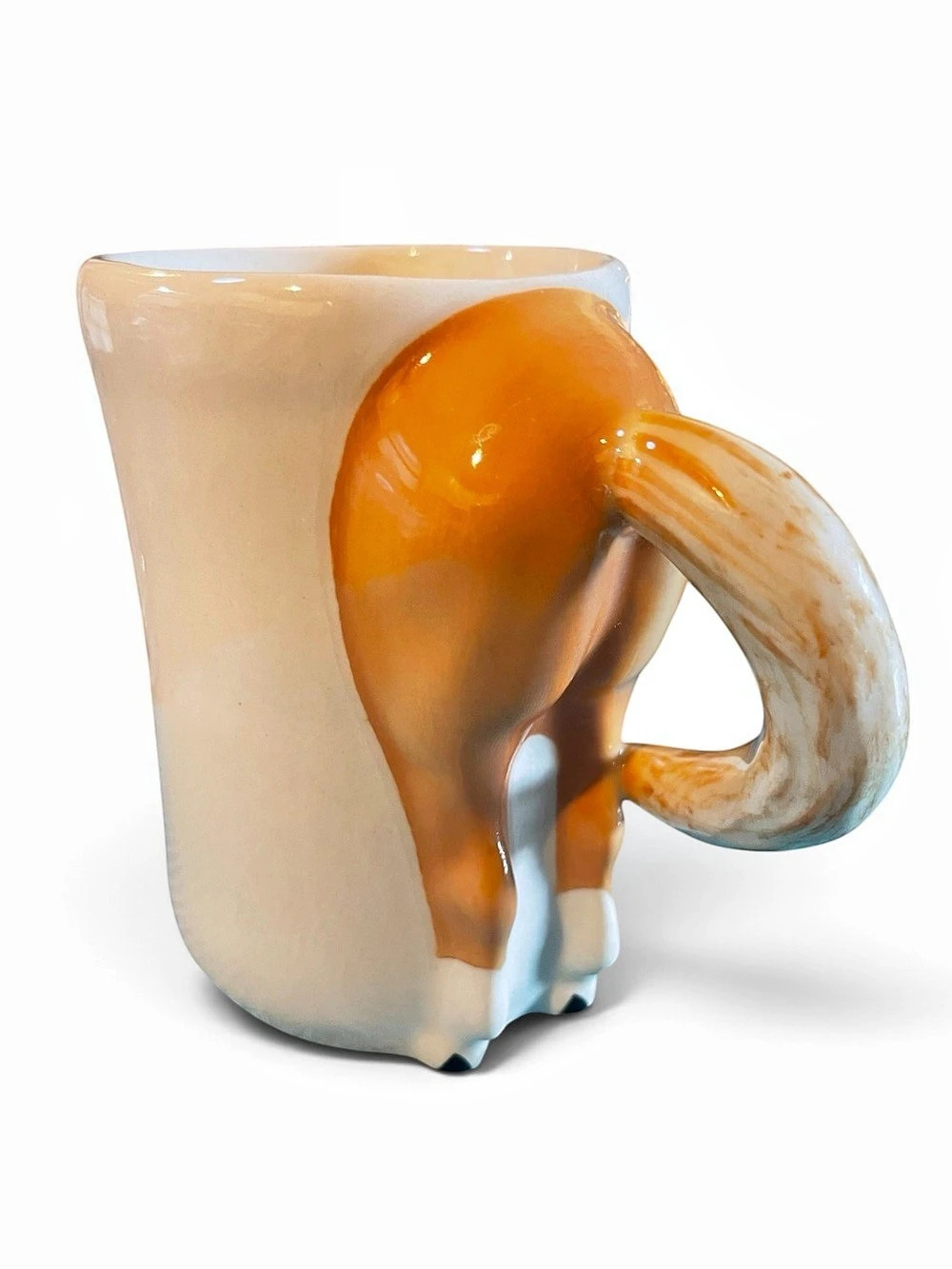 Happy Valley Studio Horse Butt mug Sculptural Ceramic Mug in Orange & Cream